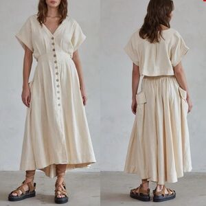 By Together Open Back Midi Dress 100% Cotton Laggen Look Minimal Womens L